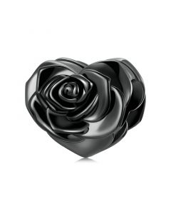 925 Sterling Silver Charms, Charms for Pandora Bracelet, Love Black Rose Heart Charm, Charms for Bracelet, Fit Pandora Charms