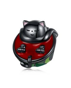 Fit Pandora Charms, 925 Sterling Silver Charms, Charms for Bracelet, Charms for Pandora Bracelet, Happy Black Cat Bath Charm