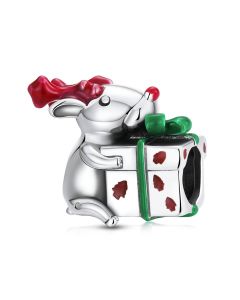 Charms for Bracelet, Fit Pandora Charms, Reindeer Christmas Present Charm, 925 Sterling Silver Charms, Charms for Pandora Bracelet