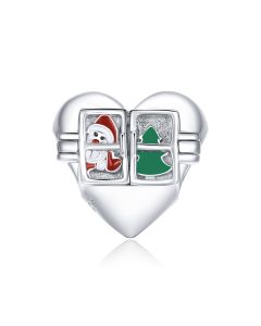 Fit Pandora Charms, Charms for Bracelet, Charms for Pandora Bracelet, Christmas Wishes Heart Charm, 925 Sterling Silver Charms
