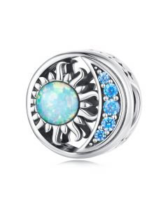 Sun & Moon Opal Bead Blue Zircon Charm, 925 Sterling Silver Charms, Fit Pandora Charms, Charms for Pandora Bracelet, Charms for Bracelet