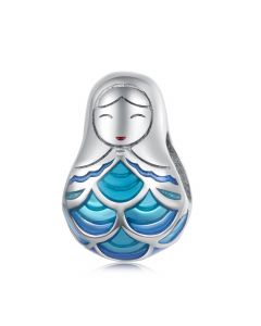 925 Sterling Silver Charms, Charms for Pandora Bracelet, Charms for Bracelet, Fit Pandora Charms, Blue Enamel Russian Doll Charm