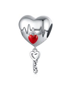 Key to Heart Red Enamel Lock Charm, Charms for Pandora Bracelet, Fit Pandora Charms, 925 Sterling Silver Charms, Charms for Bracelet