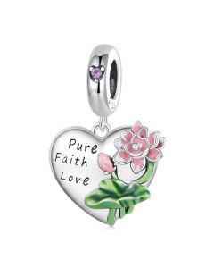 925 Sterling Silver Charms, Pure Faith Love Lotus Heart Pendant Charm, Fit Pandora Charms, Charms for Pandora Bracelet, Charms for Bracelet