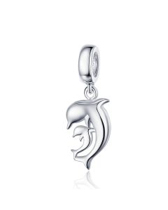 925 Sterling Silver Charms, Happiness Dolphin and Baby Family Pendant Charm, Fit Pandora Charms, Charms for Pandora Bracelet