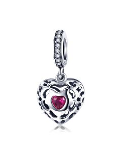 925 Sterling Silver Charms, Charms for Pandora Bracelet, Romantic Happiness Heart Pink CZ Pendant Charm, Fit Pandora Charms
