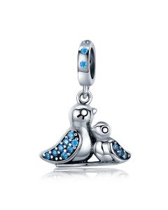 Fit Pandora Charms, 925 Sterling Silver Charms, Charms for Pandora Bracelet, Charms for Bracelet, Cute Bird and Baby Blue CZ Pendant Charm