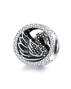 Charms for Bracelet, Fit Pandora Charms, Charms for Pandora Bracelet, 925 Sterling Silver Charms, Black Swan Pave CZ Charm