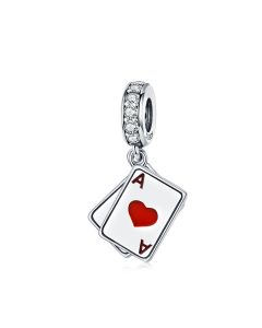 925 Sterling Silver Charms, Charms for Pandora Bracelet, Poker A Heart Pendant Charm, Game Charm, Hobby Charm, Fit Pandora Charms