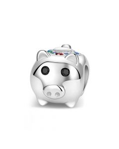 Fit Pandora Charms, Little Piggy Charm, Colorful Zircon Pig Charm, Charms for Pandora Bracelet, 925 Sterling Silver Charms