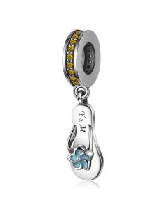 Flip Flops Pendant Charm, Blue Enamel Flower Slippers Charm, Charms for Pandora Bracelet, 925 Sterling Silver Charms, Fit Pandora Charms