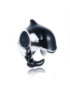 Fit Pandora Charms, Cute Black Enamel Dolphin Charm, Ocean Charm, 925 Sterling Silver Charms, Charms for Pandora Bracelet