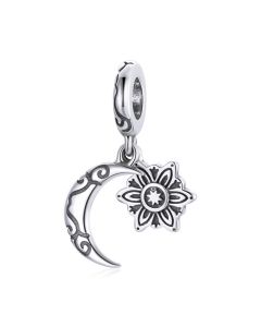 Fit Pandora Charms, Moon Lotus Pendant Charm, 925 Sterling Silver Charms, Charms for Pandora Bracelet, Charms for Bracelet