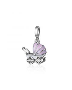 Fit Pandora Charms, Charms for Pandora Bracelet, 925 Sterling Silver Charms, Cute Pink Baby Trolley Charm, , Baby Stroller Charm