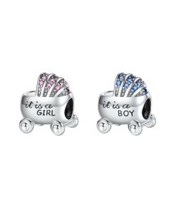 Baby Carriage with CZ Charm, Baby Girl Boy Stroller Charm, 925 Sterling Silver Charms, Charms for Pandora Bracelet, Fit Pandora Charms