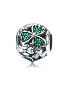 Shamrock Flower Green Crystal Charm, Charms for Bracelet, 925 Sterling Silver Charms, Fit Pandora Charms, Charms for Pandora Bracelet