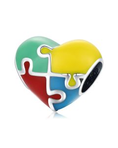 Fit Pandora Charms, Charms for Pandora Bracelet, Charms for Bracelet, Love Puzzle Heart Charm, 925 Sterling Silver Charms