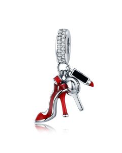 925 Sterling Silver Charms, Fit Pandora Charms, Charms for Pandora Bracelet, Women Shoes Mirror Lipstick Pendant Charm, Beauty Charm