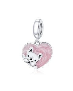 Puppy with Heart Pendant Charm, Love Dog Charm, Charms for Pandora Bracelet, Fit Pandora Charms, 925 Sterling Silver Charms