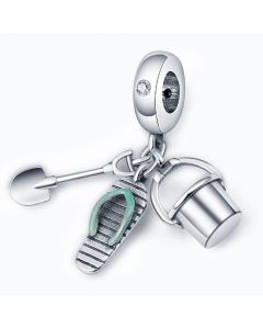 Charms for Pandora Bracelet, Charms for Bracelet, Fit Pandora Charms, 925 Sterling Silver Charms, Slippers Shovel Bucket Beach Charm
