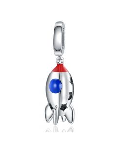 Fit Pandora Charms, Charms for Bracelet, Charms for Pandora Bracelet, 925 Sterling Silver Charms, Red Blue Enamel Space Rocket Charm