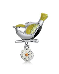 Fit Pandora Charms, Bird on Flower Branch Charm, 925 Sterling Silver Charms, Charms for Bracelet, Charms for Pandora Bracelet