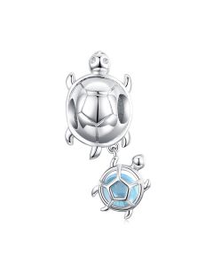 925 Sterling Silver Charms, Charms for Pandora Bracelet, Charms for Bracelet, Sea Turtles with Baby Charm, Fit Pandora Charms