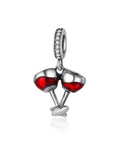 Fit Pandora Charms, 925 Sterling Silver Charms, Charms for Pandora Bracelet, Cheers for Love Couple Wine Charm, Valentine Day Gift