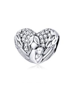 925 Sterling Silver Charms, Fit Pandora Charms, Guardian Angel Heart Charm, Maternal Love Charm, Charms for Pandora Bracelet