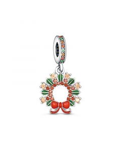 Charms for Bracelet,  Christmas Wreath Garland Bowknot Charm, Charms for Pandora Bracelet, 925 Sterling Silver Charms, Fit Pandora Charms