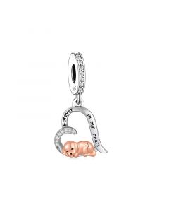 French Bulldog Forever In My Heart Charm, Charms for Bracelet, Charms for Pandora Bracelet, Fit Pandora Charms, 925 Sterling Silver Charms