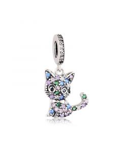 Charms for Bracelet, Charms for Pandora Bracelet, Watchful Kitty Cat Charm, 925 Sterling Silver Charms, Fit Pandora Charms