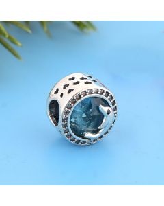 Light Blue Zirconia Dolphin Bead Charm, Charms for Pandora Bracelet, Charms for Bracelet, Fit Pandora Charms, 925 Sterling Silver Charms