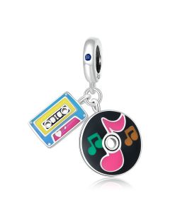 925 Sterling Silver Charms, Charms for Bracelet, Retro Record and Tape Cassette Charm, Fit Pandora Charms, Charms for Pandora Bracelet