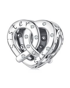 925 Sterling Silver Charms, Fit Pandora Charms, Sister Heart to Heart Charm, Charms for Pandora Bracelet, Charms for Bracelet