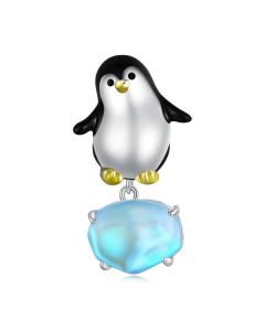 Charms for Bracelet, Charms for Pandora Bracelet, 925 Sterling Silver Charms, Fit Pandora Charms, Penguin with Blue Crystal Charm