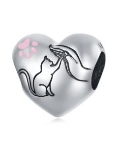 Charms for Pandora Bracelet, 925 Sterling Silver Charms, Charms for Bracelet, Play with Cat Heart Charm, Pet Lover Charm, Fit Pandora Charms