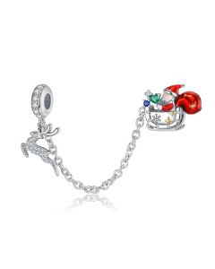 Fit Pandora Charms, Charms for Pandora Bracelet, Charm for Bracelet, 925 Sterling Silver Charms, Santa Claus and Reindeer Safety Chain Charm