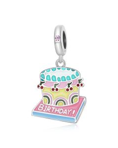 Charms for Bracelet, Fit Pandora Charms, Cherry Cream Cake Happy Birthday Charm, 925 Sterling Silver Charms, Charms for Pandora Bracelet