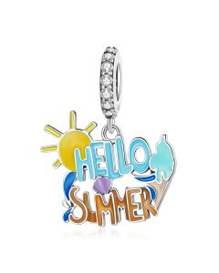 Colorful Hello Summer Hanging Charm, Summer Charm, 925 Sterling Silver Charms, Fit Pandora Charms, Charms for Pandora Bracelet