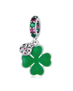 Ladybug on Clover Leaf Charm, Charms for Pandora Bracelet, 925 Sterling Silver Charms, Fit Pandora Charms, Charms for Bracelet