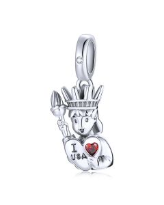 Charms for Pandora Bracelet, American Statue of Liberty Charm, I Love USA Charm, 925 Sterling Silver Charms, Fit Pandora Charms