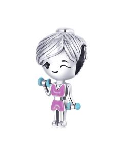 925 Sterling Silver Charms, Charms for Bracelet, Charms for Pandora Bracelet, Fit Pandora Charms, Doing Exercise Girl Charm