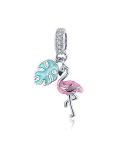 925 Sterling Silver Charms, Pink Flamingo Charm, Charms for Bracelet, Charms for Pandora Bracelet, Fit Pandora Charms