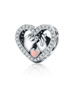 925 Sterling Silver Charms, Fit Pandora Charms, Charms for Bracelet, Charms for Pandora Bracelet, Promise For Love Heart Charm