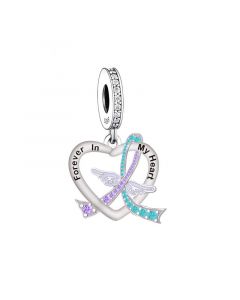 Angel Wing Suicide Awareness Charm, 925 Sterling Silver Charms, Fit Pandora Charms, Charms for Pandora Bracelet, Charms for Bracelet