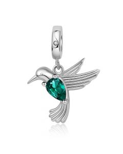 925 Sterling Silver Charms, Fit Pandora Charms, Charms for Bracelet, Charms for Pandora Bracelet, Hummingbird Green CZ Charm, Bird Jewelry