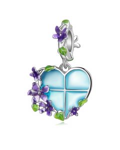 925 Sterling Silver Charms, Heart Window with Flower Charm, Charms for Pandora Bracelet, Charms for Bracelet, Fit Pandora Charms