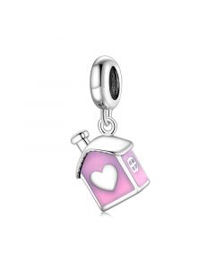Charms for Bracelet, 925 Sterling Silver Charms, Fit Pandora Charms, Pink Love Home Charm, Charms for Pandora Bracelet