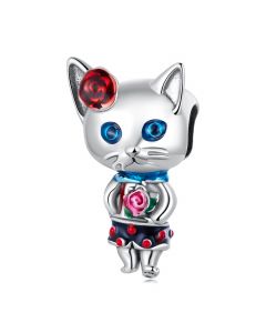 925 Sterling Silver Charms, Charms for Bracelet, Fit Pandora Charms, Cat in Short Skirt Charm, Charms for Pandora Bracelet